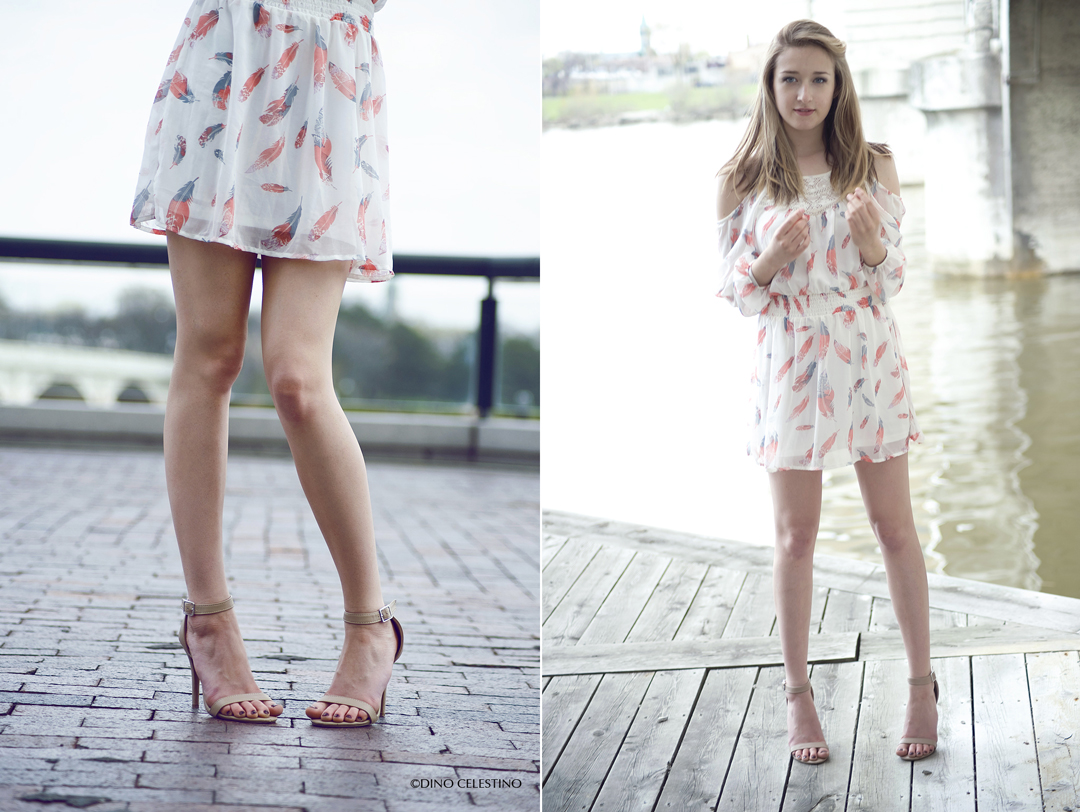 sam chambers in a summer dress showing off legs for dino celestino